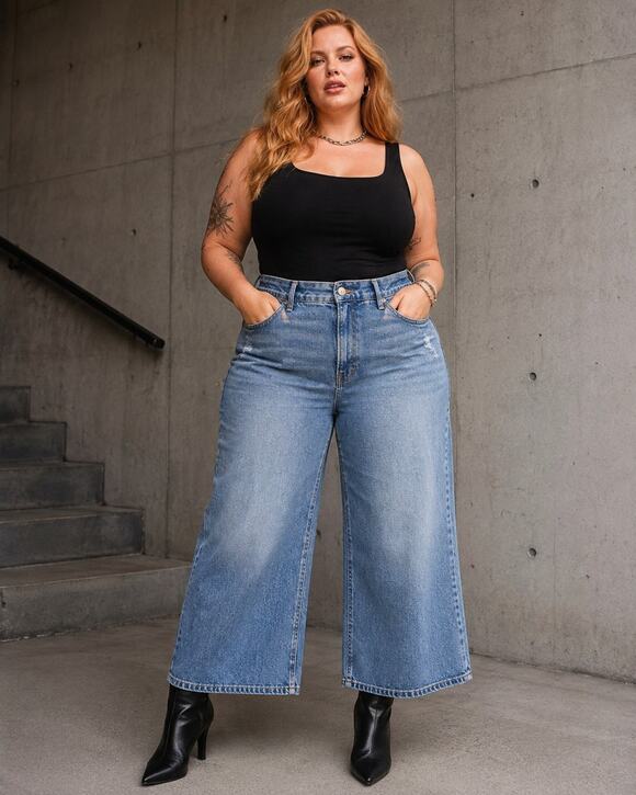 Good American Denim - High-Rise Wide Leg Crop Jeans - Light Blue
